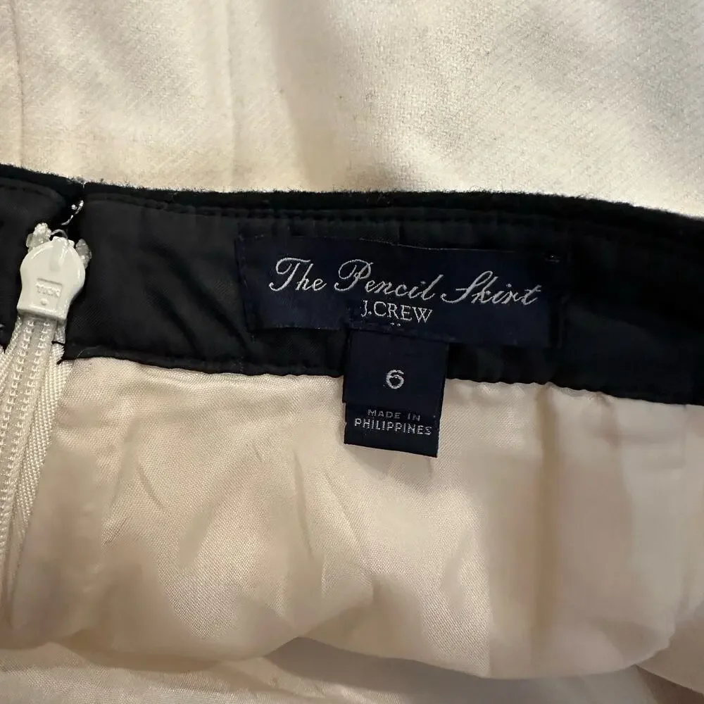 J. Crew Pencil Skirt Ivory Wool Black Velvet 6 S Small